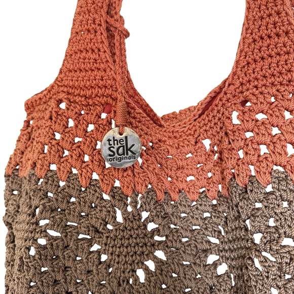 The Sak Originals Crochet Shoulder Bag Brown Boho Hobo Purse Handcrafted - Picture 3 of 9